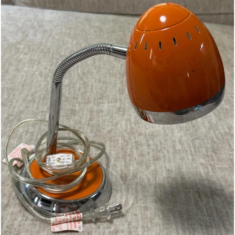 Vintage Orange Gooseneck Desk Lamp Retro Chrome Accent Adjustable Task Light